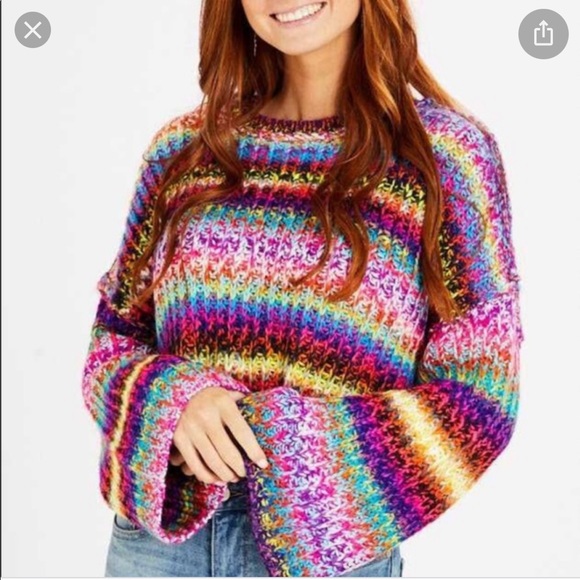 Altar'd State Sweaters - Alter’d State | Rainbow Knit Crop Sweater Bell